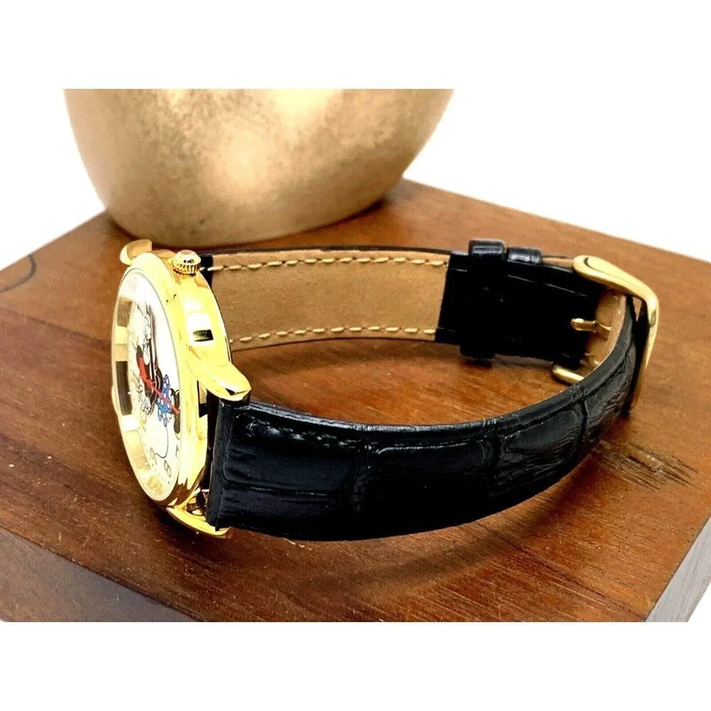 Disney Women's Watch Minnie Mouse WDS000410 Quartz Gold 35mm Black Leather Strap